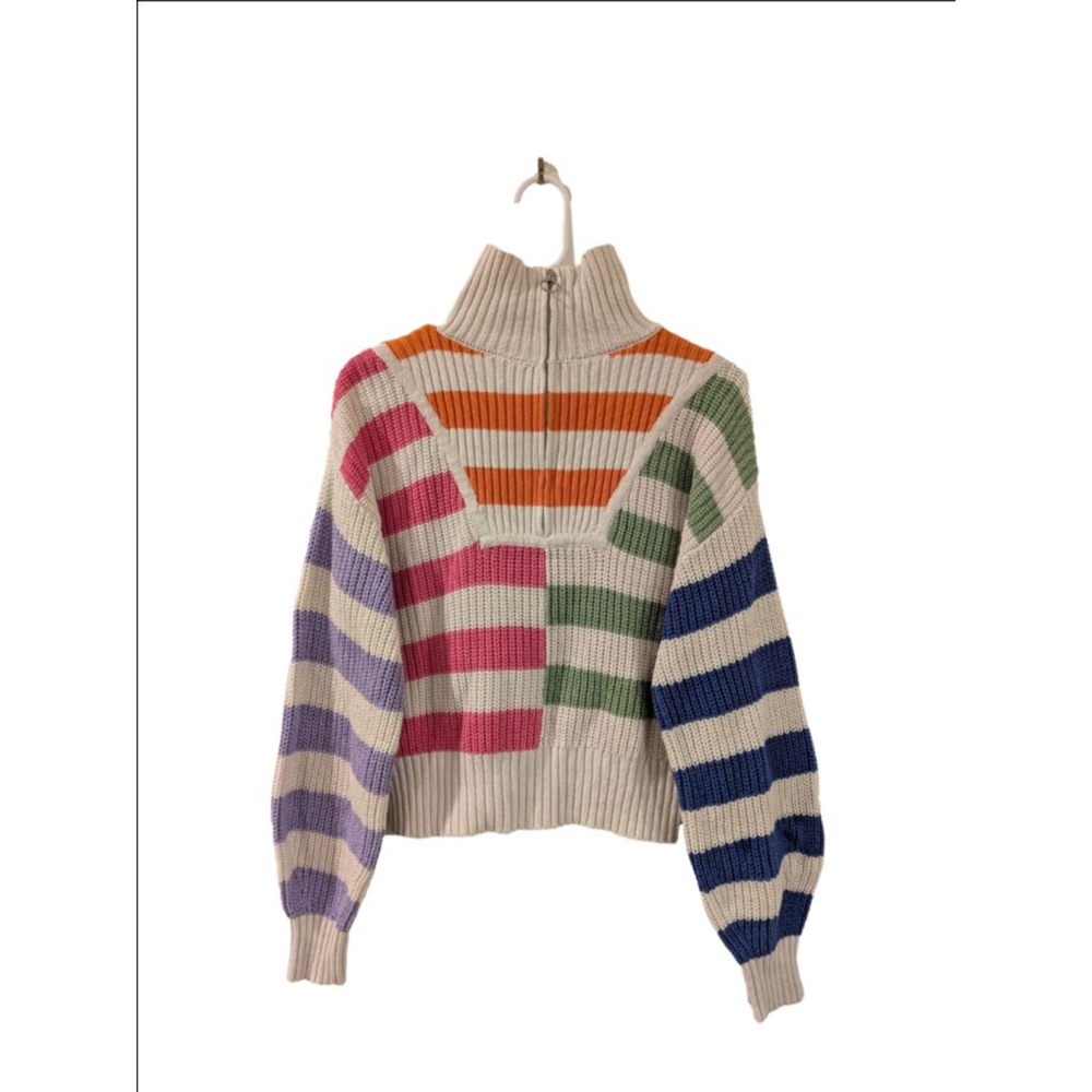 Women's Sincerely Jules 90s Retro Knit Striped Quarter-Zip Sweater S Multi-color - Picture 2 of 5